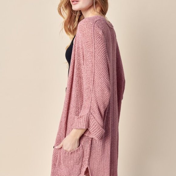 WOMEN'S LONG SLEEVE SIDE SLITS POCKETS CARDIGAN - Picture 8 of 10